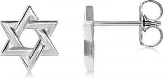 Allurez Jewish Star of David Stud Earrings 14K White Gold