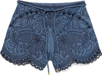 Zimmermann Short Shorts, female, Blue, XS, Coco Embroidered Denim Shorts