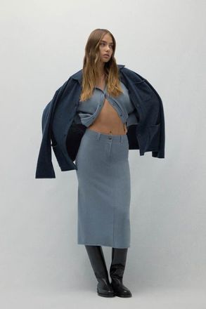 Naked Cashmere Venice Denim Cashmere Midi Skirt in Stonewash at Nordstrom, Size X-Small
