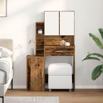 Berkfield Home Dressing Table with Mirror&LED Lights Old Wood Engineered Wood in Brown