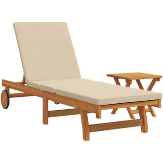 vidaXL Tumbona Rodante Vidaxl Con Mesa Y Coj&iacute;n Hecha De Madera Maciza De Acacia