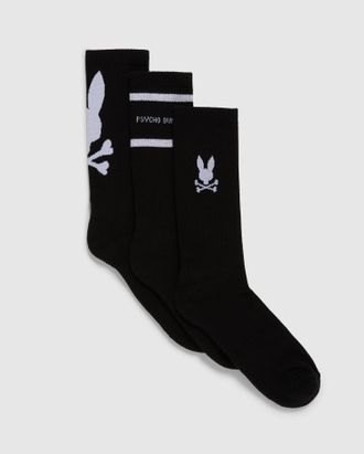 Psycho Bunny Mens 3 Pack Sport Sock 001 BLACK / O/S