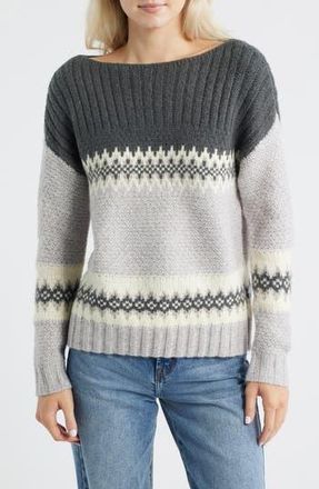 Lucky Brand Fair Isle Boat Neck Sweater in Micro Chip at Nordstrom Rack, Size Xx-Large