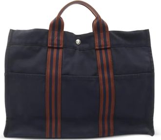 Hermès Borsa tote MM Fourre Tout a righe anni 2000 - Blu