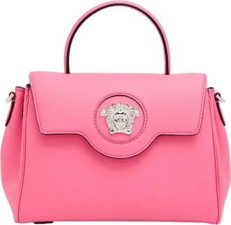 Versace Womens Top Handle Vitello Leather Handbag In Flamingo Pink