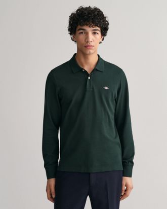 GANT Poloshirt GANT REG SHIELD LS PIQUE RUGGER, Herren, Gr. 5XL, gr&uuml;n (tartan gr&uuml;n), Jersey, Obermaterial: 100% Baumwolle, regular fit h&uuml;ftlang, hoch gesch