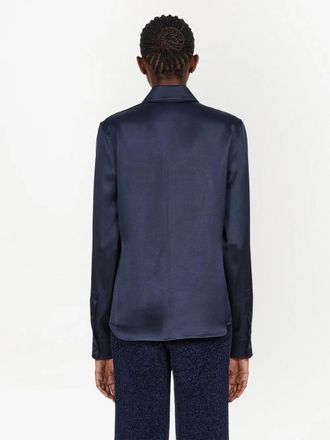 Ferragamo Satin Button-Up Shirt - Navy
