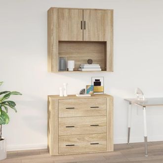 Berkfield Home Wall Cabinet Sonoma Oak 80x33x80 cm Engineered Wood in Beige | Size: 80 x 33 x 80 cm