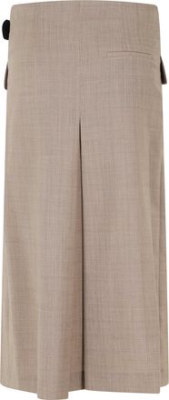 Semicouture Cressida Belted Pleated Check Wool Midi Skirt