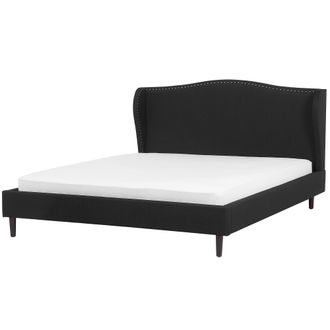 Beliani Cama Doble Tapizada Negra 180 X 200 Cm Con Somier Y Cabecero Estilo Glamour Colmar