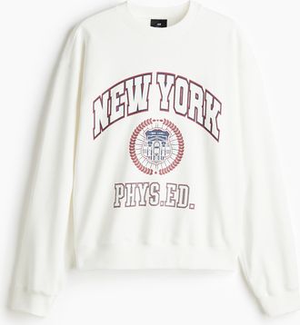 H&M Sweatshirt in Loose Fit - White