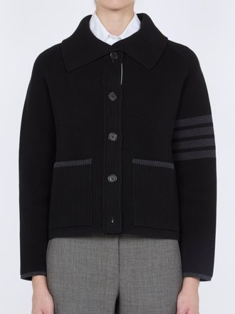 Thom Browne 4-Bar Striped Double-Knit Cotton Wool Jacket - Black