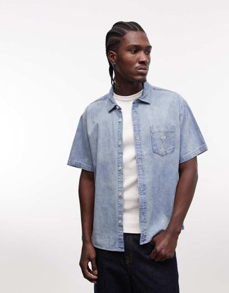 Obey Owens - Camicia di jeans a maniche corte indaco candeggiato-Blu