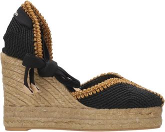 Castaner Zwarte Jute Sandalen met Enkelveter - Dames - Sleehakken - Zwart - 40 EU - Jute - Schoenen