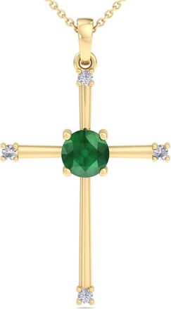 SuperJeweler ThyDiamond 1/2 Carat Emerald, Ruby or Sapphire and Diamond Cross Necklace In Sterling Silver or Yellow Gold, 18 Inches