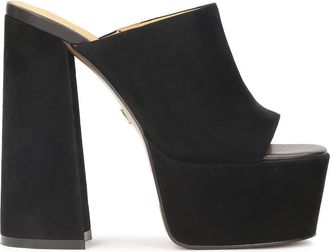 Kazar Zwarte su&egrave;de muilezels met paal en plateau - Dames - Sandalen met hakken - Zwart - 39 EU - Su&egrave;de - Schoenen