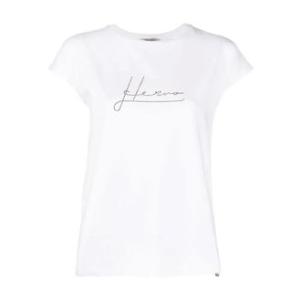 Herno T-Shirts, female, White, Size: S Crystal-Embellished Logo T-shirt