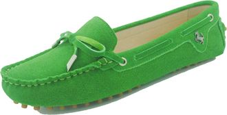 Minitoo Driving Shoes Womens Knot Slip-on Grass Green Suede Casual Loafers Boat Shoes UK 5