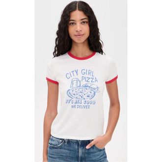 Mother Womens The Lil Goodie Ringer Tee, City Girl Pizza