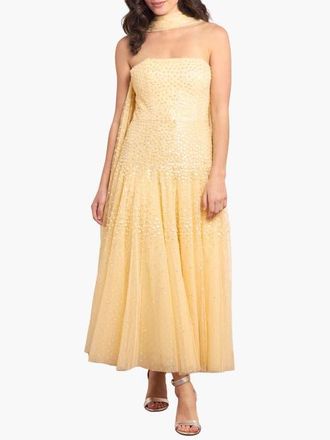 Needle & Thread Sunrise Sequin Strapless Cape Dress in Citron at Nordstrom, Size 14