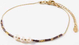 Simons Womens Bead and pearl ankle chain