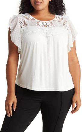 Forgotten Grace Mixed Media Flutter Sleeve Blouse in White at Nordstrom Rack, Size 3X