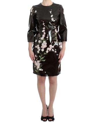 Dolce & Gabbana Black patent floral HANDPAINTED Womens dress