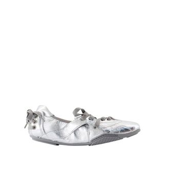 Acne Studios Ballerinas, female, Gray, Size: 5 US Silver Leather Sneakers Top Laces Round Toe