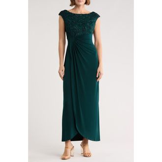 Connected Soutache Sleeveless Faux Wrap Gown in Hunter at Nordstrom Rack, Size 10