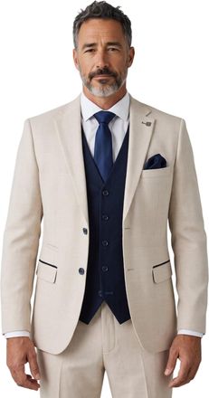 PAUL ANDREW Mens Check Cream Blazer Navy Waistcoat Wedding 3 Piece Suit - Regent