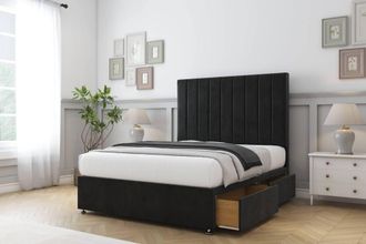 Comfort Beds Tokyo Plush Divan Base 2 Drawers - 54 Headboard in Black | Size: Small Single