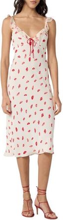 Diane Von F&uuml;rstenberg Christina Lip Print Ruffle Sleeve Midi Dress in Bisous Bisous Cloud Ivory at Nordstrom, Size Xx-Small