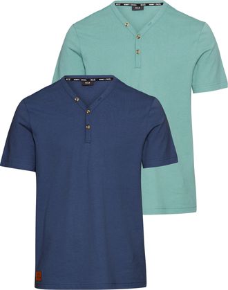 H.I.S Henleyshirt H.I.S, Herren, Gr. 4XL (68/70), gr&uuml;n (gr&uuml;n, marine), Jersey, Obermaterial: 100% Baumwolle, unifarben, Basic, slim fit, V-Ausschnitt, Shirt