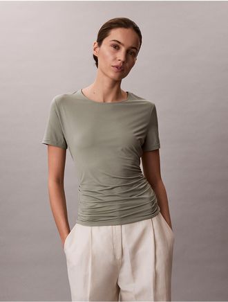 Calvin Klein Womens Ruched Slim T-Shirt - Green - XL