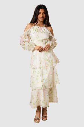 Oasis Petite Organza Cold Shoulder Midi Dress in Ivory at Nordstrom, Size 10