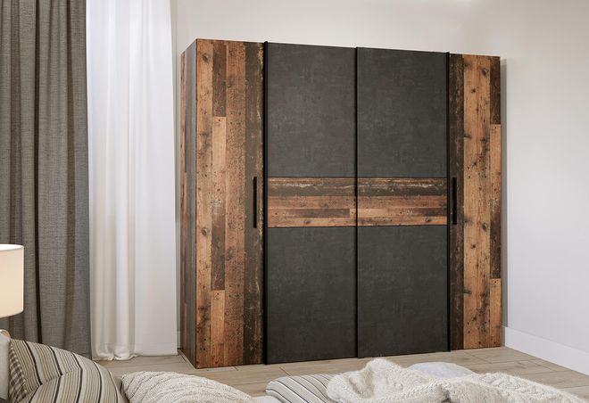 Möbelando Kleiderschrank Schlafzimmerschrank Klamottenschrank Schrank Kaleb I Old Wood Vintage/Betonoptik Dunkelgrau ab 399,95 €