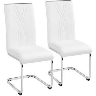Yaheetech Set 2 Sedie Sala da Pranzo Moderne Bianche a Sbalzo Imbottite in Finta Pelle e Gambe in Metallo da Ufficio Salotto Soggiorno Portata 135 kg Neri