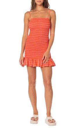 Maaji Sunset Grid Lua Smocked Cover-Up Mini Sundress in Bright Red at Nordstrom, Size Medium