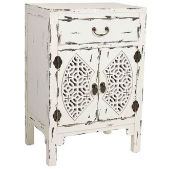 Wanderlust Deco Mesita de madera lacado de 1 caj&oacute;n y 2 puertas 48x32x70h cm - blanco