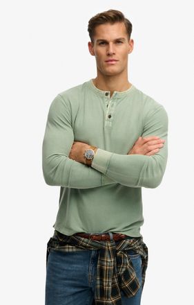 Superdry Langarmshirt SUPERDRY LW TEXTURED GRANDAD TOP, Herren, Gr. XL, lilypad gr&uuml;n, Single Jersey, Obermaterial: 100% Baumwolle, unifarben, slim fit normal, 