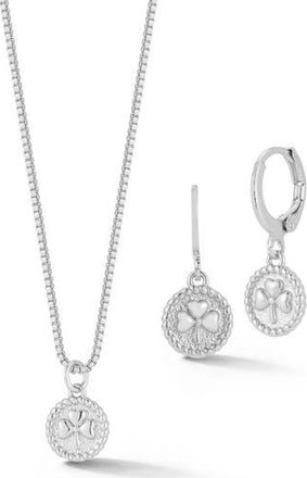 Glaze Jewelry Clover Charm Drop Huggie Hoop Earrings & Necklace Set in Silver at Nordstrom Rack