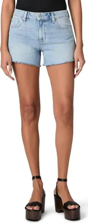 Paige Dylan Raw Hem Mid Rise Denim Shorts In Harmonie Destructed