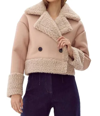 Adelyn Rae Devin Faux Shearling Leather Jacket In Pink