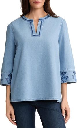 Jones New York Embroidered Cotton Chambray Top in Pisces Wash at Nordstrom, Size X-Large P