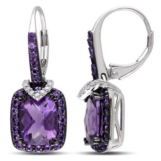 Amour 4 5/8 CT TGW Amethyst and 1/10 CT TW Diamond Leverback Earrings In Sterling Silver