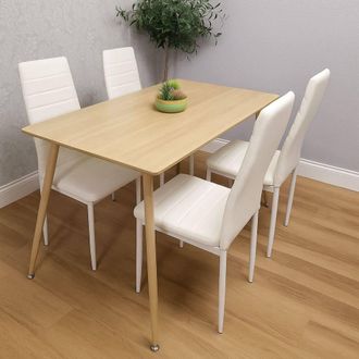 Kosy Koala Wooden Dining TableSet with 4 white Faux Leather Chairs in Light Oak
