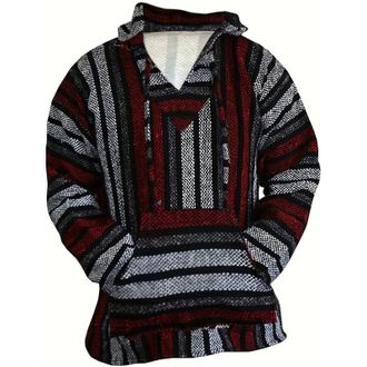 Generic Mexican Hoodie Hippie Surf Poncho Sweater Sweatshirt Pullover Thick Sweat Shirt for Men Red