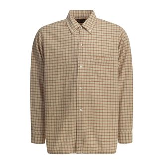Beams Plus Overhemden, Heren, Oranje, M, Katoen, Plaid Textured Button-Down Shirt