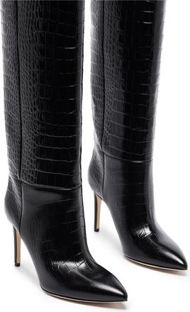 PARIS TEXAS Black Calf Leather Crocodile Mid-Calf Boots