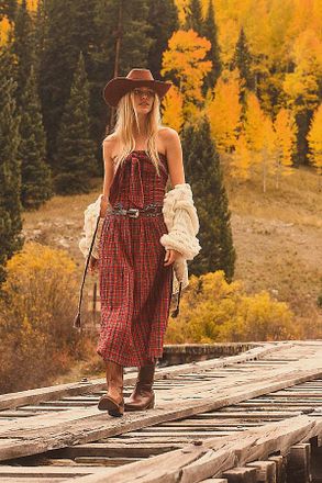 Damson Madder Mia Shirred Plaid Midi Dress